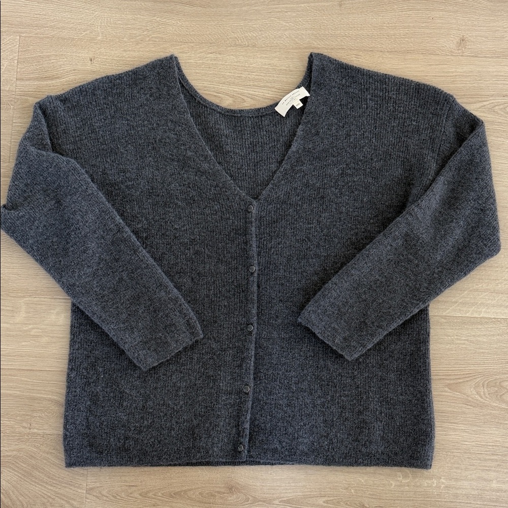 Sezane Charcoal Gray V-Neck Button Cardigan